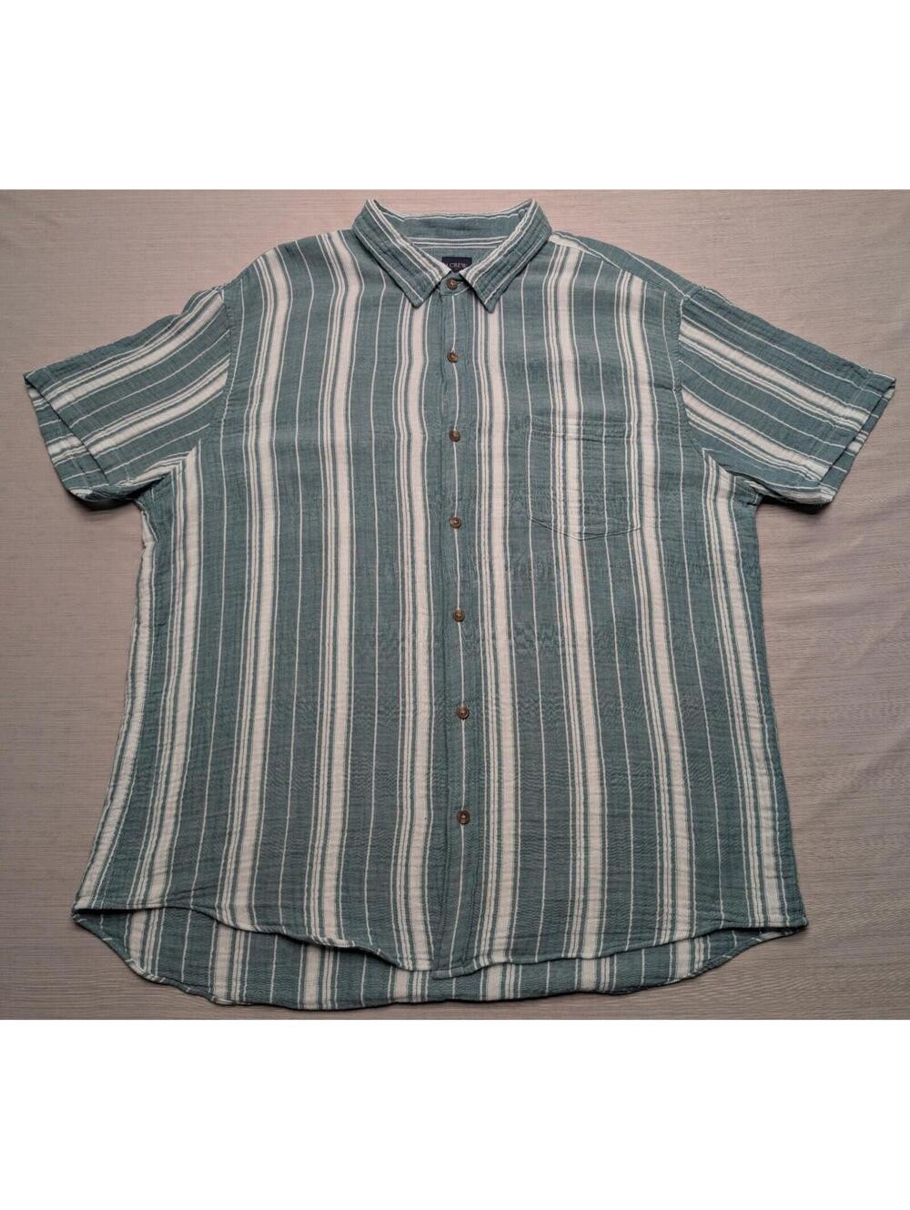 J Crew Green White Striped Gauze Button Down Shirt Short Sleeve Casual Size XXL